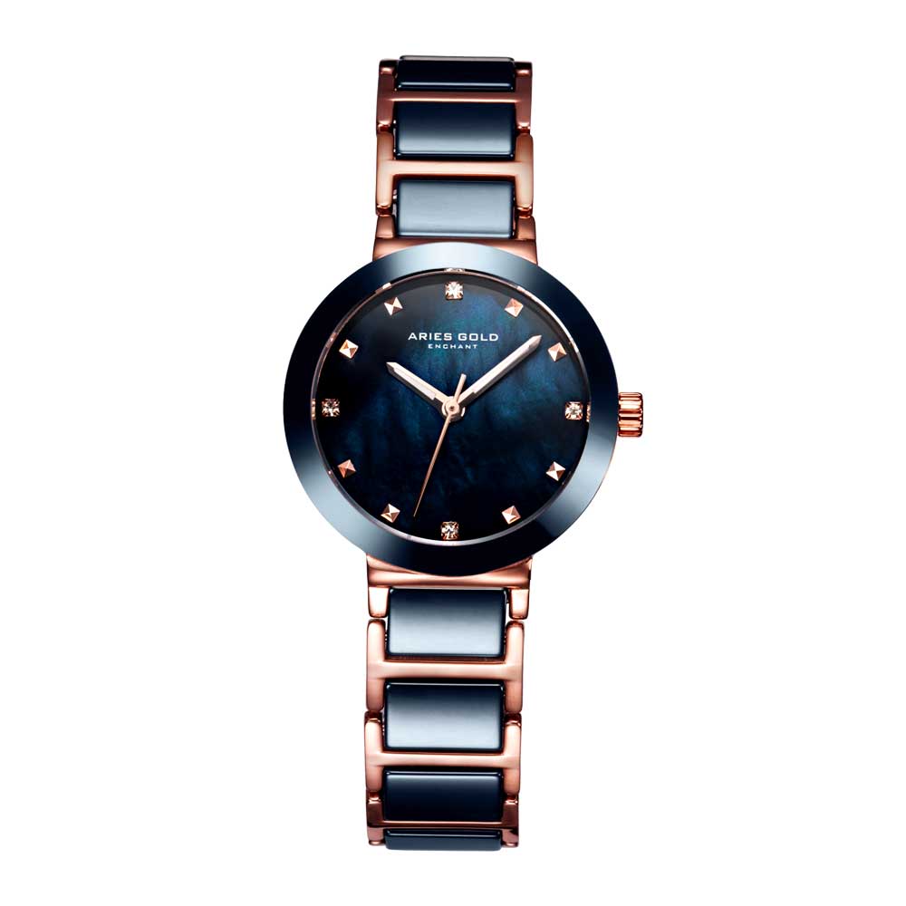 ARIES GOLD ENCHANT PERSIA ROSE GOLD STAINLESS STEEL L 5006Z RG-BUMP BLUE CERAMIC WOMEN'S WATCH